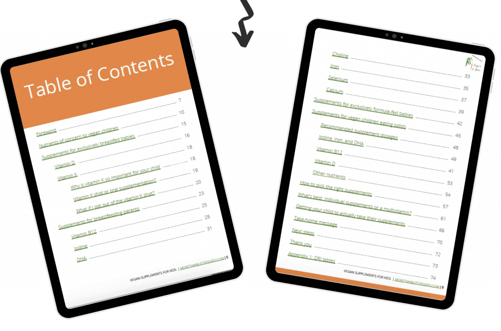 Veggies & More - Vegan Supplements for Kids Ebook - table of contents