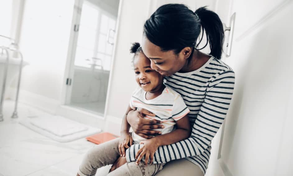 Mom and toddler in bathroom